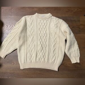 Avoca Hand Knit Irish Fisherman Cream Cable Knit Wool Sweater